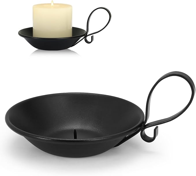 Matte Black Iron Candle Holder with Handle for Pillar Candles 1Pcs - skull candle