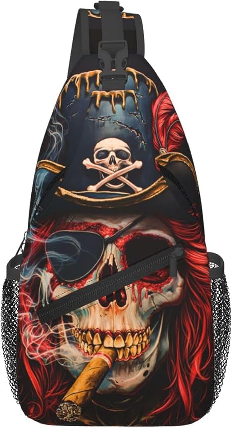 Pirate Skull Outdoor Crossbody Shoulder Bag For Unisex Young Adult Hiking Bicycling - skull backpack