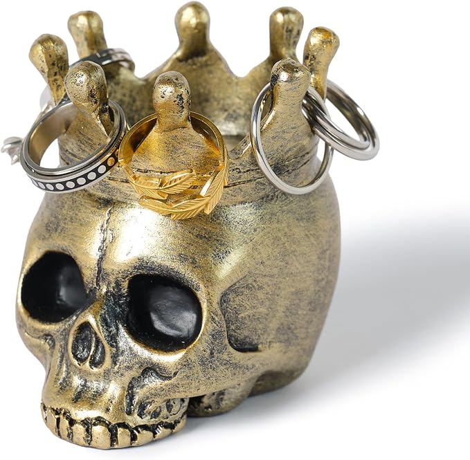Antique Gold Skull Gothic Jewelry Ring Holder Tray Dish Organizer, Gothic Skull Enthusiasts Gifts