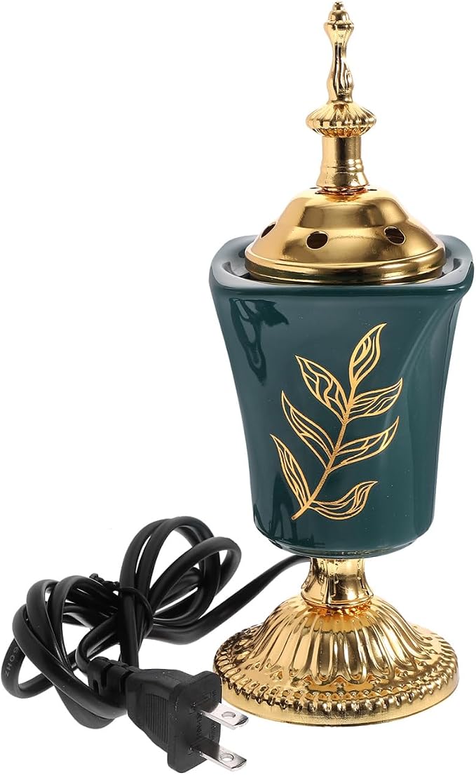 Garneck Electric Incense Burner: Middle Eastern Style Tabletop Censer with Plug - Aromatherapy Incense Holder for Home Yoga Spa Office Meditation Decor - skull incense burner