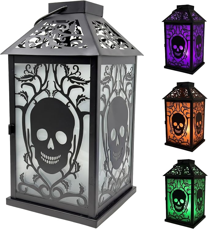 Halloween Candle Lantern Decorations for Indoors or Porch, Spooky Skull
