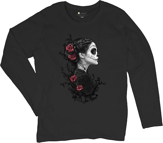 Gothic Sugar Skull Roses Women's T-Shirt Day of Dead Dark Elegance Skeleton Dia de Los Muertos Floral Calavera Women's Tee - skull tshirt