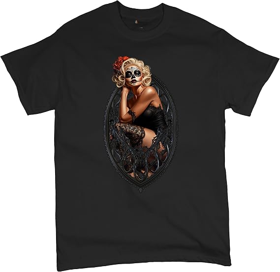 Gothic Sugar Skull Pinup Men's T-Shirt Dia de Los Muertos Dark Seductive Woman Glamorous Makeup Day of Dead Men's Tee - skull tshirt