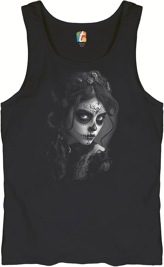 Sugar Skull Lace Men's T-Shirt Black White Day of The Dead Gothic Beauty Monochrome Dia de Los Muertos Elegant Men's Tee - skull tank tops