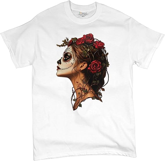 Sugar Skull Profile Men's T-Shirt Dia de Los Muertos Day of Dead Calavera Skeleton Face Gothic Elegance Floral Men's Tee - skull tshirt