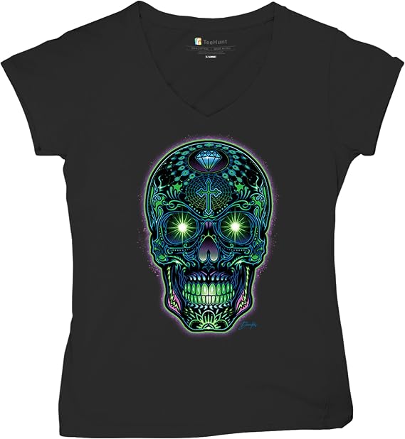 Bright Sugar Skull Women's T-Shirt Dia de Los Muertos Colorful Neon Day of The Dead Mexico Holiday Calavera Women's Tee - skull tshirt