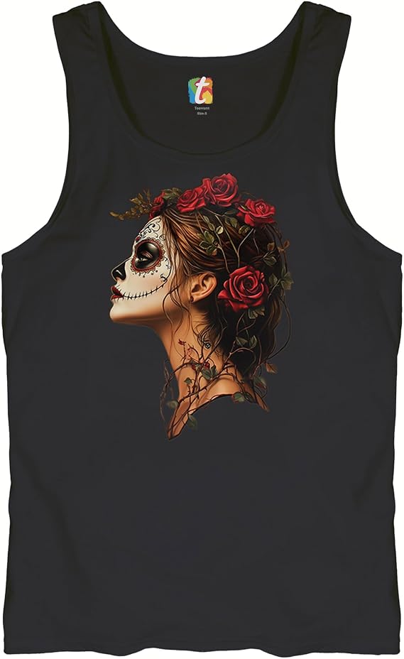 Sugar Skull Profile Men's T-Shirt Dia de Los Muertos Day of Dead Calavera Skeleton Face Gothic Elegance Floral Men's Tee - skull tank tops