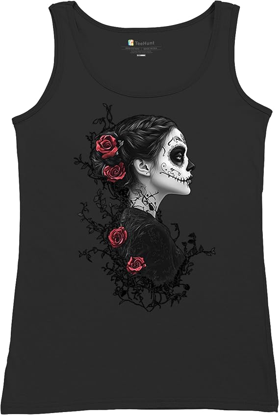 Gothic Sugar Skull Roses Women's T-Shirt Day of Dead Dark Elegance Skeleton Dia de Los Muertos Floral Calavera Women's Tee - skull tshirt