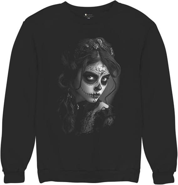 Tee Hunt Sugar Skull Lace Sweatshirt Black White Day of the Dead Gothic Beauty - skull sweatshirts