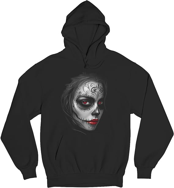 Tee Hunt Sugar Skull Portrait Sweatshirt Gothic Beauty Red Lips Day of the Dead Dia de - skull hoodie