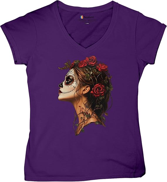 Sugar Skull Profile Women's T-Shirt Dia de Los Muertos Day of Dead Calavera Skeleton Face Gothic Elegance Floral Women's Tee - skull tshirt