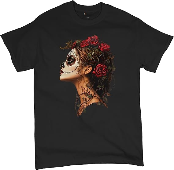 Sugar Skull Profile Men's T-Shirt Dia de Los Muertos Day of Dead Calavera Skeleton Face Gothic Elegance Floral Men's Tee - skull tshirt