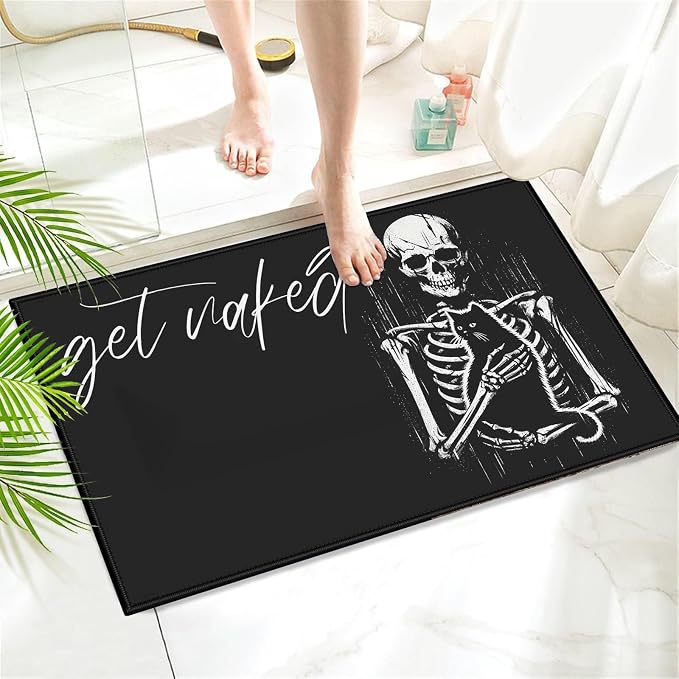 Black Funny Skull Bath Mat,Bathroom Rug,Shower Mats for Bathtub Shower Room Sinks,Non-Slip Floor Mats Soft Doormats for Home Decor 17×30 Inch
