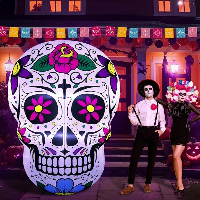 MiniInflat 7ft Dia De Los Muertos Inflatable Outdoor Decoration Sugar Skull - skull inflatable
