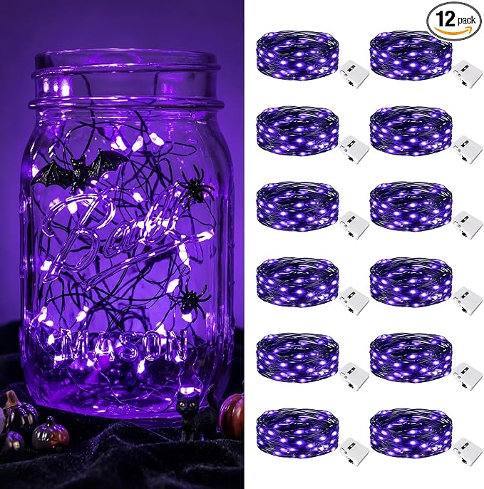 btfarm 12 Pack Purple Halloween Fairy Lights Battery Operated with 3 Modes - string light