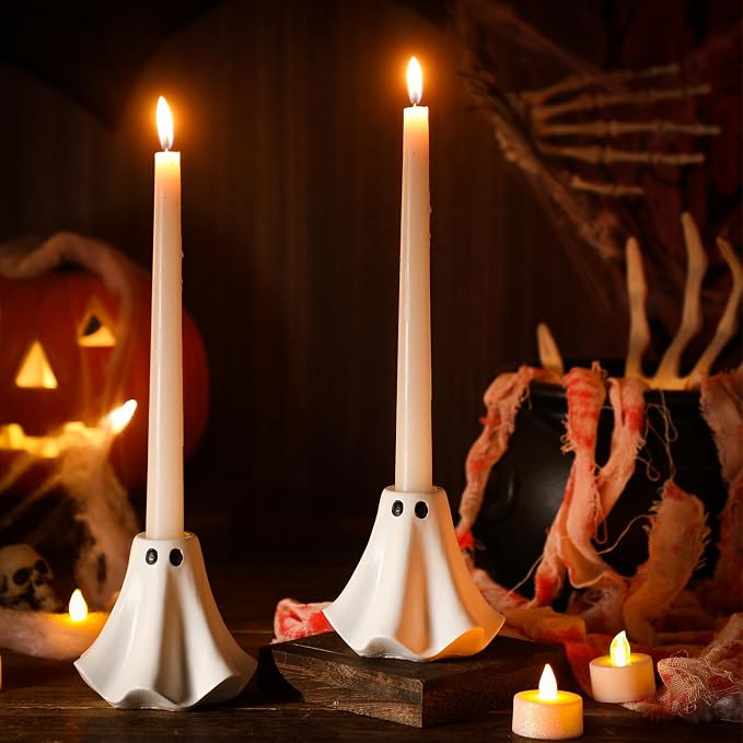 Conelist 2 Pcs Halloween Ghost Candle Holders Ceramic - skull candle