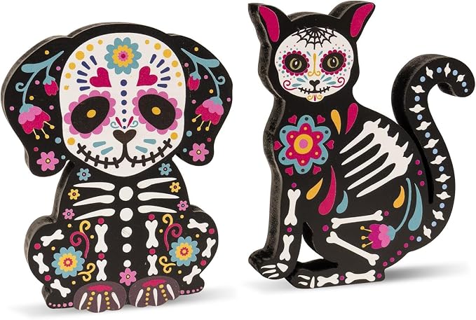 2 Pcs Dia De Los Muertos Sugar Skull Dog Cat, Ofrenda Decorations - skull candle