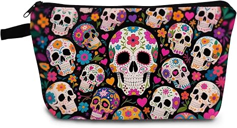 Floral Skull Print Small Cosmetic Bag -2
