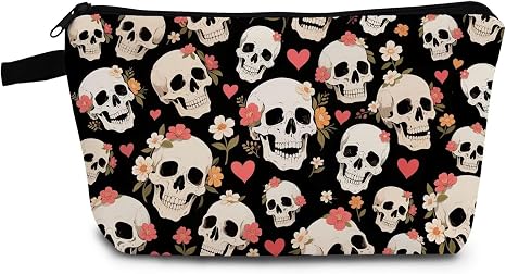 Floral Skull Print Small Cosmetic Bag -1 - skull suitcase