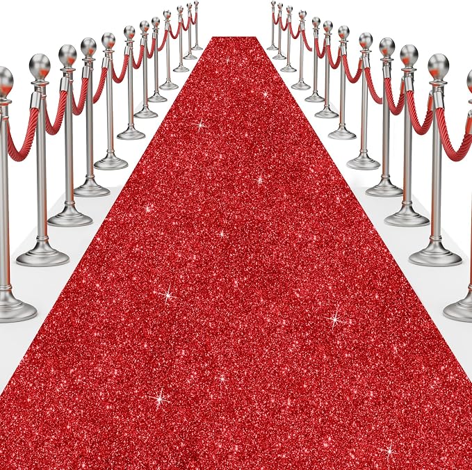 Glitter Carpet Runner for Party 2.6 X 30 ft Glitter Non-Woven Fabric, Carpet Rug for Event, Aisle Runway Runner for Wedding Ceremony, Movie Theme Party Decorations (Glitter Red, 2.6FTx30FT) - skull carpet