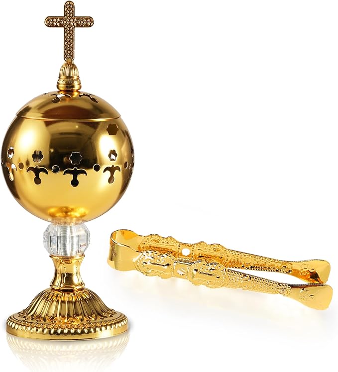 Traditional Incense Burner – Gold Charcoal Censer with Clip – Aromatherapy Resin Holder for Church, Meditation, Yoga, and Home - skull incense burner