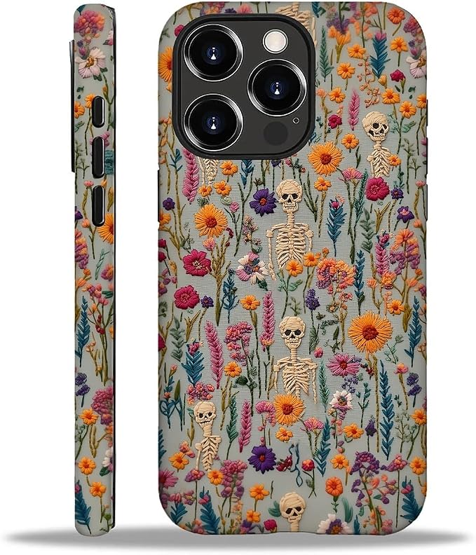 Case for iPhone 16 Pro,Knitted Skull Flower Pattern Exquisitely Pattern Double Protective Phone Cover Cases Soft Silicone for iPhone 16 Pro - Skull phone case