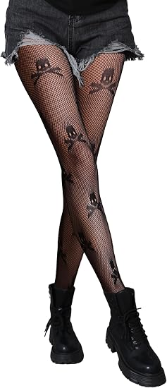 Fishnet Stockings for Women, Floral Tights with High Waist, Stretchy & Snag-Free for Daily Wear, Parties, Cosplay - sugar skull costume