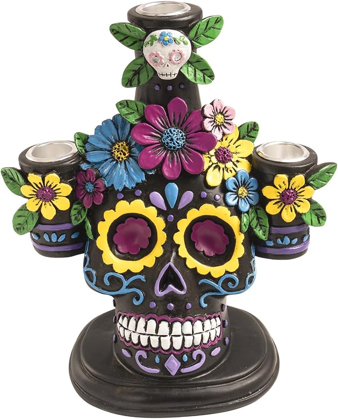 Day of The Dead Taper Candle Holder, Ofrenda Decorations for Altar - skull figurine