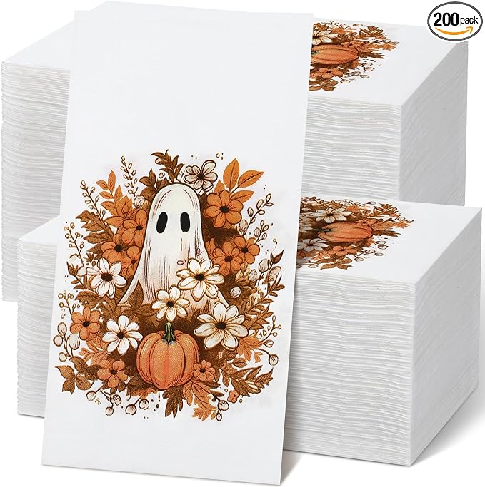 Sinmoe 200 Pcs Halloween Ghost Guest Napkins Disposable Bathroom Hand Towel - skull toilet paper