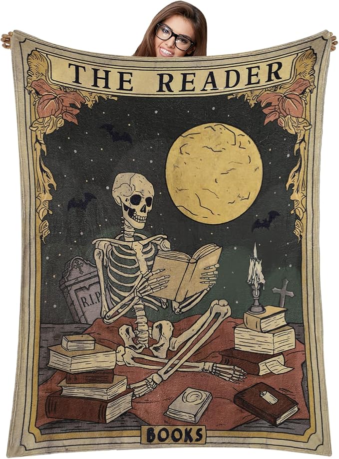 SmoothNovelty Skeleton Book Blanket 60×50 Inch Halloween Reading Throw
