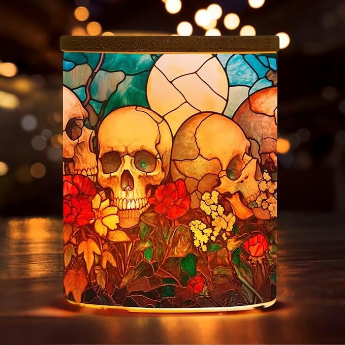Skull Tealight Candle Holders for Table Centerpiece,Glass Jars Stainless Glass Skull Tea Lights Candle Holder LED Tea Light for Halloween,Home & Party Decor - skull candle