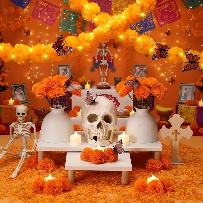 73 Pcs Day of The Dead Decorations Set Indian Diwali Altar Decor - skull carpet