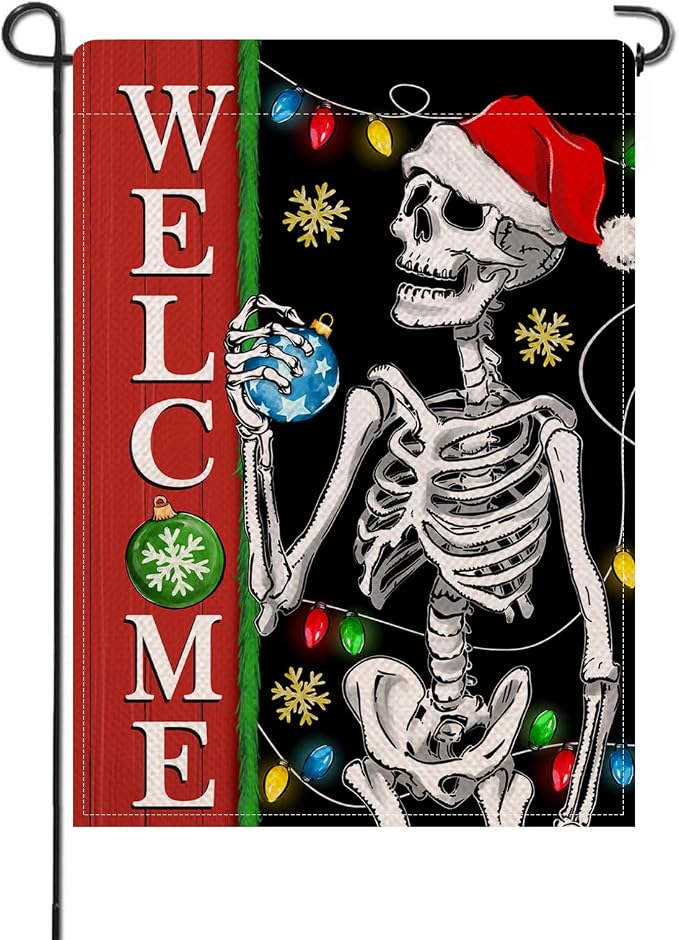 Artofy Welcome Christmas Gothic Skeleton Small Decorative Garden Flag - skeleton