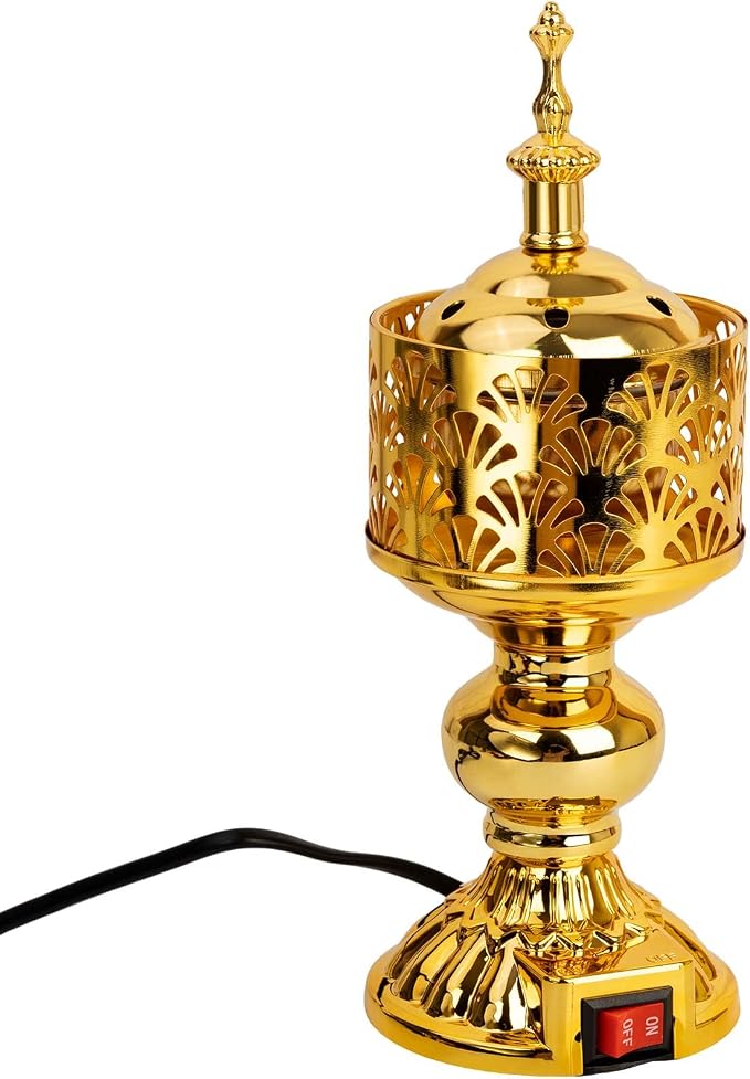 Golden Electric Incense Burner, Arabian Style Electric Incense Holder, Middle Eastern Tabletop Decorative Censer for Yoga Spa Home Office Christian Church Decor, US Plug (Gold) - skull incense burner