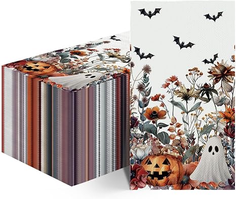 Horaldaily 100Pcs Halloween Paper Napkins, Bat Pumpkin Ghost - skull toilet paper