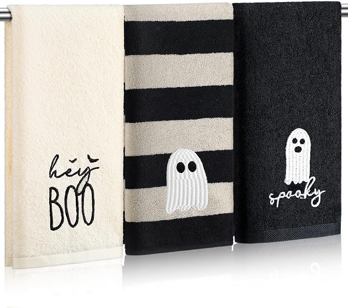 3 Pack Halloween Boo Ghost Hand Towels Cute Bathroom Decor, 13 x 29 in - skull toilet paper