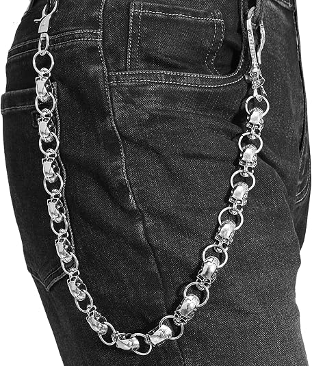 Skull Biker Chain Belt Heavy Goth Wallet Chain for Jeans Pants Unisex Metal - skull wallet