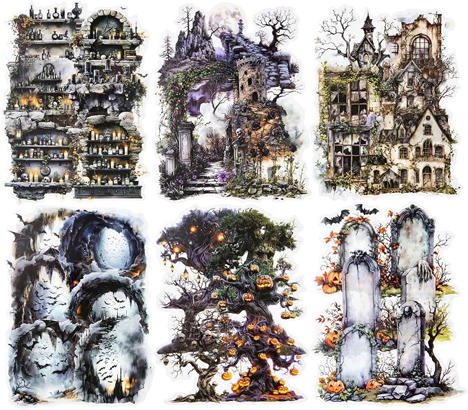 60 Pcs Gothic Halloween Stickers for Scrapbooking and Journaling - skull sticker
