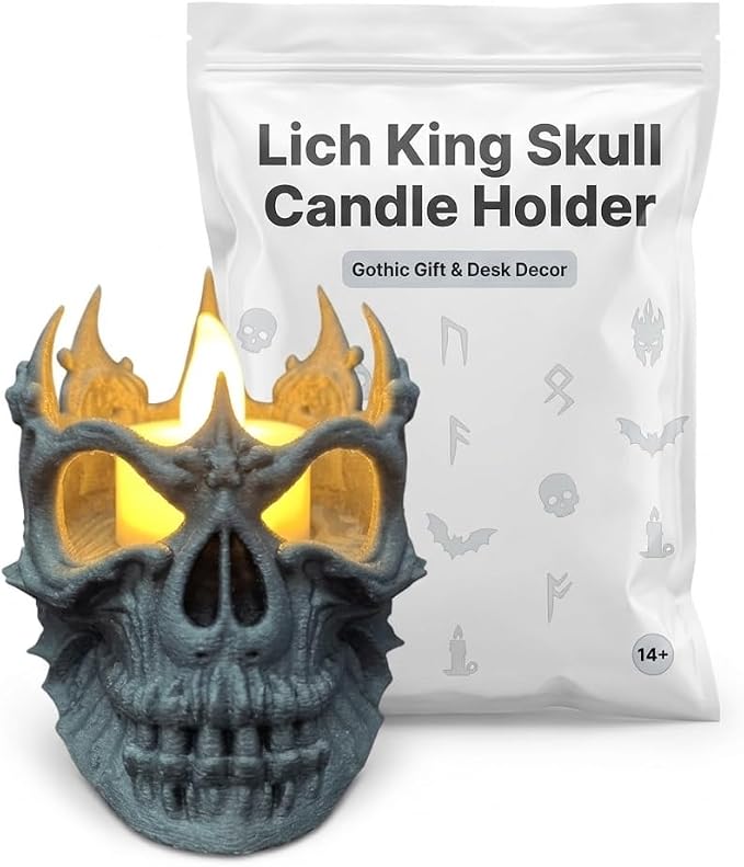 Lich King Skull Candle Holder - Gothic LED Tealight Stand for Collectors - 3D Printed in Canada - skull candle