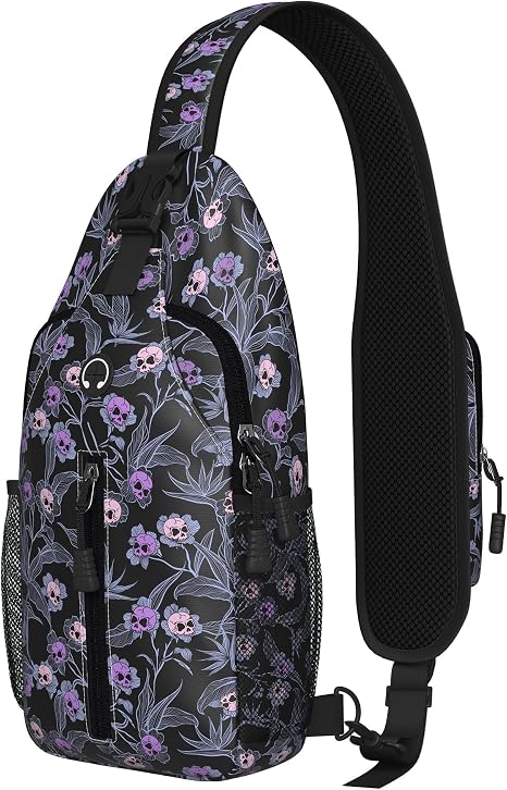 Skull Goth Sling Bag For Women Men Small Crossbody Bags Halloween Gothic Mini Water Resistant Casual Chest Bag Backpack Shoulder Daypack For Travel Hiking Gifts - sugar skull handbags for sale