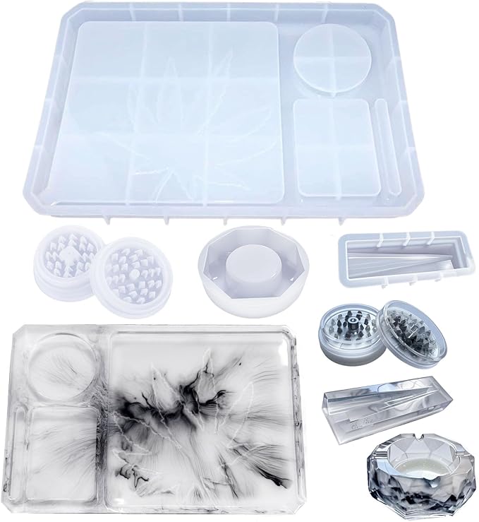 5PCS Epoxy Resin Mold Set, Large Rolling Tray Mold - skull ashtray