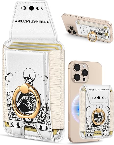 Shorogyt Compatible with Magsafe Wallet with Grip, Love Cat Skull - Skull phone case