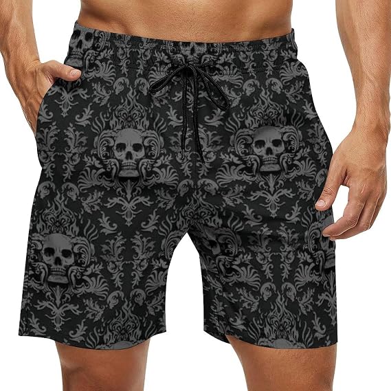 Palm Palmetto Men's Summer Beach Shorts, Athletic Trunks - skull swimsuit