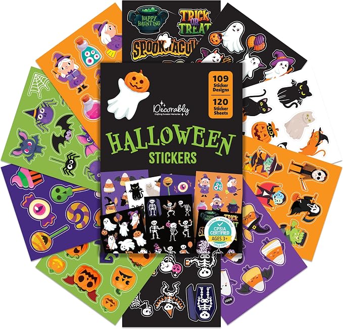 Decorably 1,308 Halloween Stickers for Kids Bulk - skull sticker