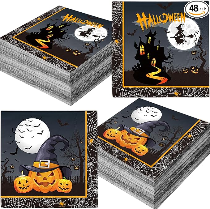 Halloween Napkins - 48 Pcs Halloween Disposable Paper Napkins for Party Decorations Cocktail Dinner Bathroom - skull toilet paper
