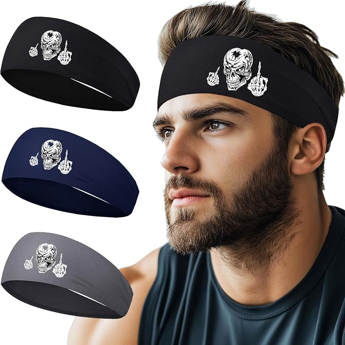 3pcs Sweat Bands Headbands Men Sweatbands Headbands for Women Christian CrossSports Running - skull headband