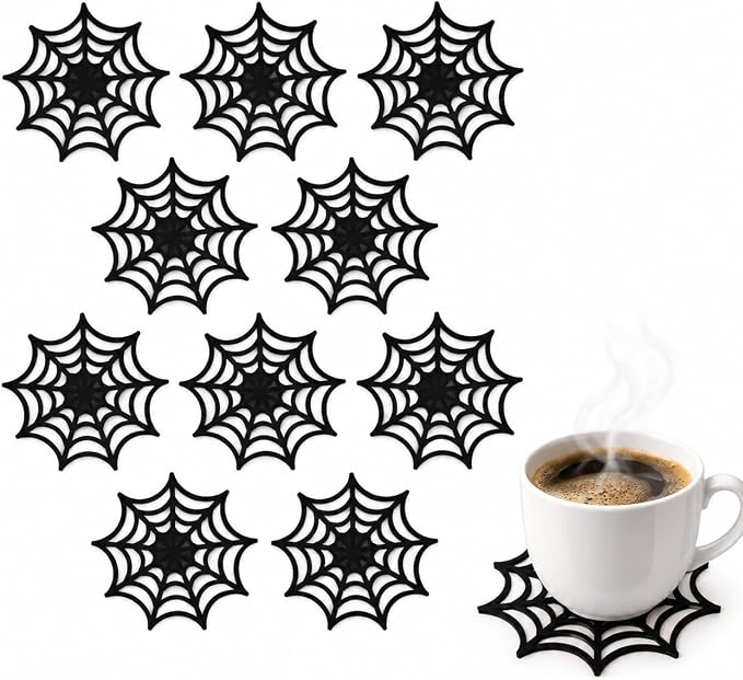 PRETYZOOM Halloween Coasters Nonwovens Web Pattern 10 Pack - skull coaster