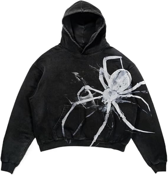 Unisex Cropped Y2K Halloween Spider Graphic Hoodie Gothic Streetwear - skull hoodie