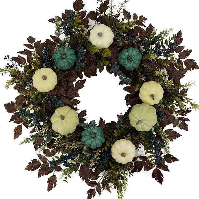 AMF0RESJ Fall Wreaths for Front Door 24" Autumn Door Wreath for Home Decor - skull wreath