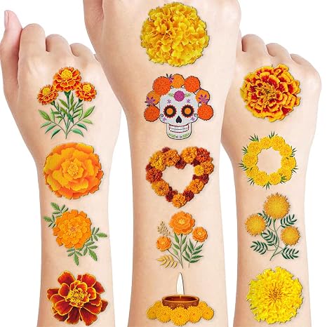 Marigold Flower Temporary Tattoos, 100 PCS - skull sticker